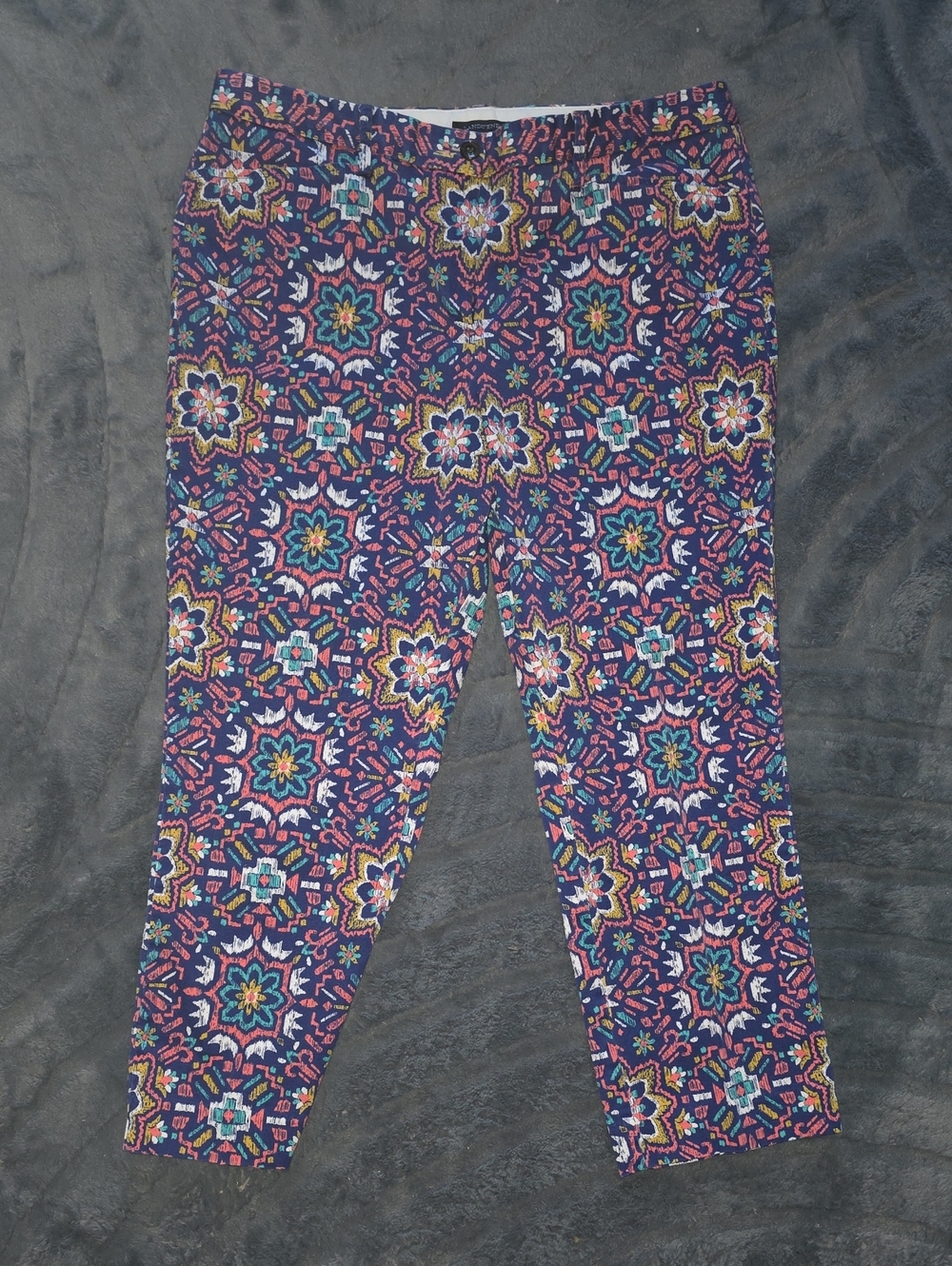 Lands' End Navy Multicolor Floral Tile Print Slacks